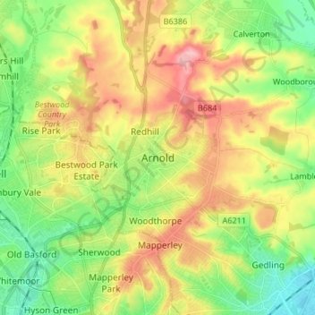 Carte topographique Arnold, altitude, relief