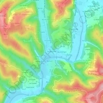 Carte topographique Le Moustier, altitude, relief
