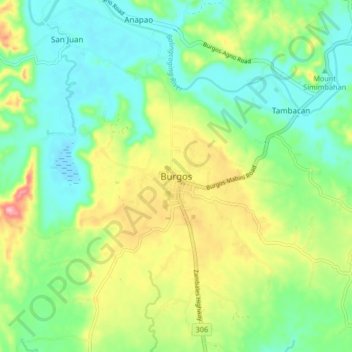 Carte topographique Burgos, altitude, relief