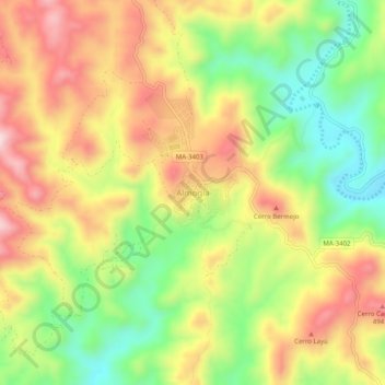 Carte topographique Almogía, altitude, relief