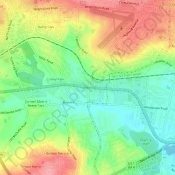 Carte topographique Wheless, altitude, relief