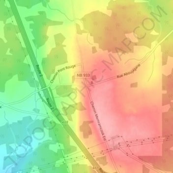 Carte topographique Memramcook East, altitude, relief
