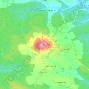 Carte topographique Hohenberg, altitude, relief