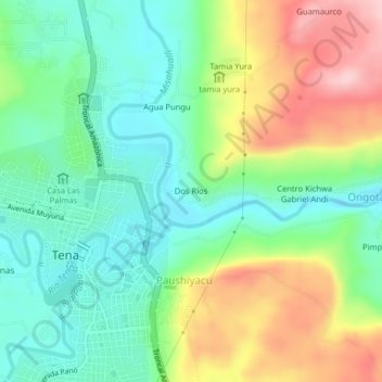 Carte topographique Dos Ríos, altitude, relief