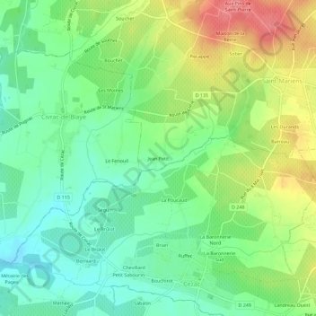 Carte topographique Jean Petit, altitude, relief