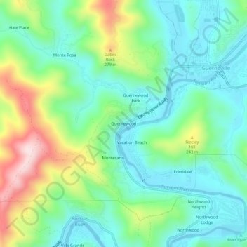 Carte topographique Guernewood, altitude, relief