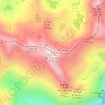 Carte topographique Gran Tuc de Colomèrs, altitude, relief