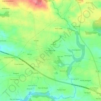 Carte topographique Poul Raniquet, altitude, relief