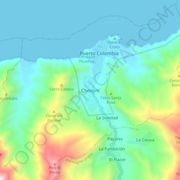 Carte topographique Choroní, altitude, relief