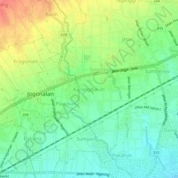 Carte topographique Karangdukuh, altitude, relief