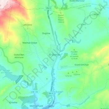 Carte topographique El Ouricia, altitude, relief