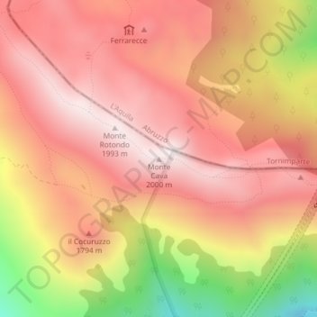 Carte topographique Monte Cava, altitude, relief