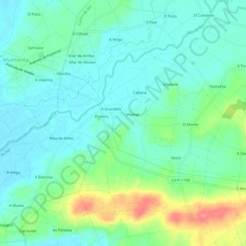 Carte topographique Outeiro, altitude, relief