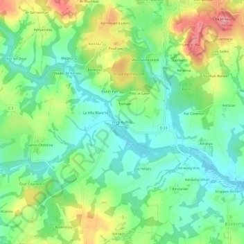 Carte topographique Pont Auffret, altitude, relief