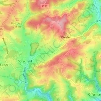 Carte topographique Miebach, altitude, relief