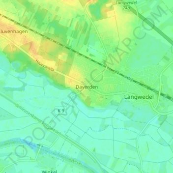 Carte topographique Daverden, altitude, relief