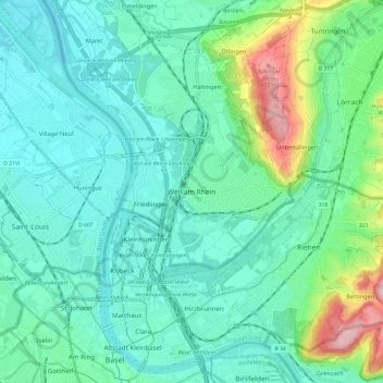 Carte topographique Wil-sur-le-Rhin, altitude, relief
