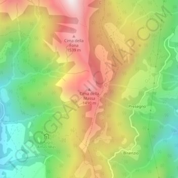 Carte topographique Cima della Massa, altitude, relief