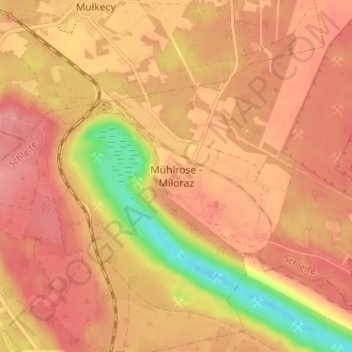 Carte topographique Mühlrose - Miłoraz, altitude, relief