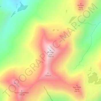 Carte topographique Binnein Mor, altitude, relief