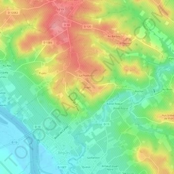 Carte topographique Trajet, altitude, relief