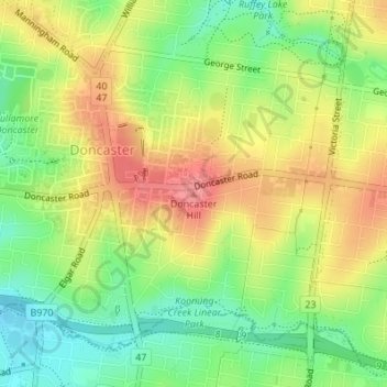 Carte topographique Doncaster Hill, altitude, relief