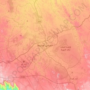Carte topographique Khamis Mushait, altitude, relief