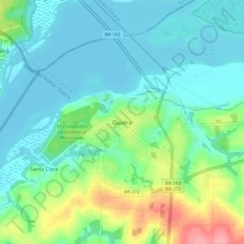 Carte topographique Guaira, altitude, relief