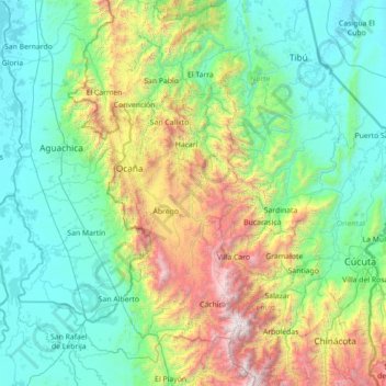 Carte topographique Ábrego, altitude, relief