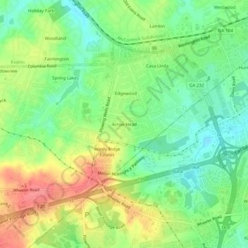 Carte topographique Arrow Head, altitude, relief