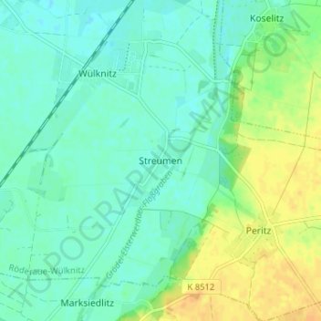 Carte topographique Streumen, altitude, relief