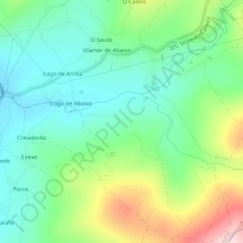 Carte topographique Monte de Villamor, altitude, relief