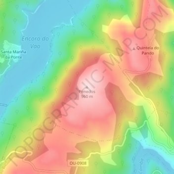 Carte topographique Penedos, altitude, relief