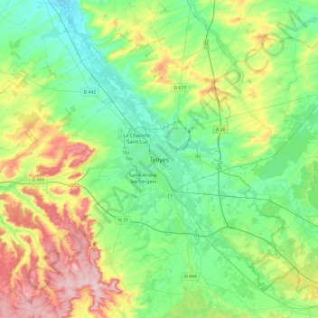 Carte topographique Troyes, altitude, relief