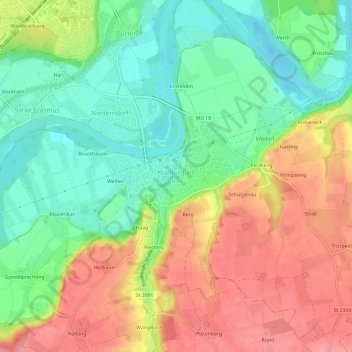 Carte topographique Kraiburg am Inn, altitude, relief