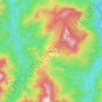 Carte topographique Longding, altitude, relief