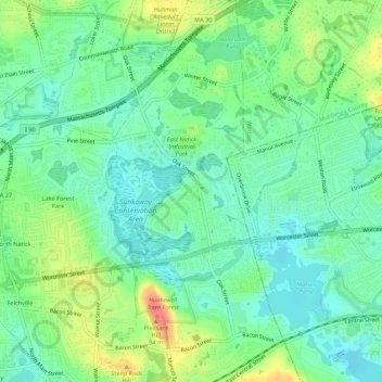 Carte topographique East Natick, altitude, relief