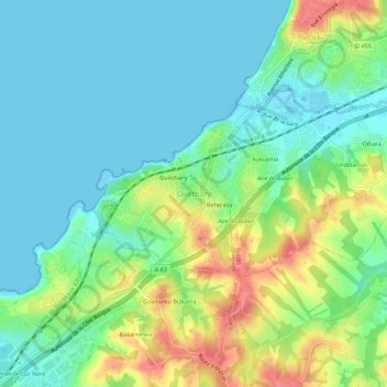 Carte topographique Guéthary, altitude, relief