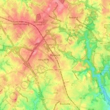 Carte topographique Derwood, altitude, relief