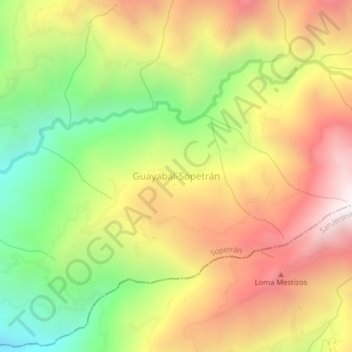 Carte topographique Guayabal-Sopetrán, altitude, relief