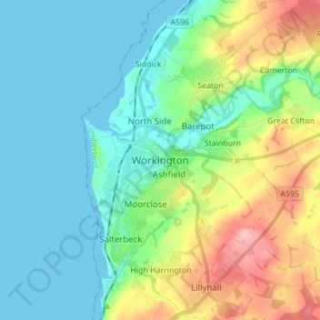 Carte topographique Workington, altitude, relief