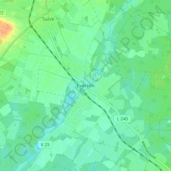 Carte topographique Eversen, altitude, relief