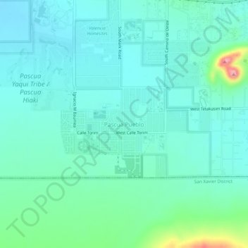 Carte topographique Pascua Pueblo, altitude, relief