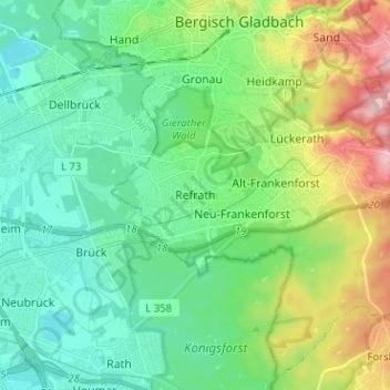 Carte topographique Refrath, altitude, relief