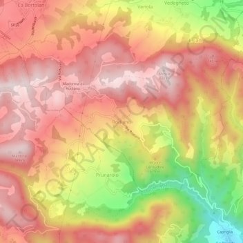 Carte topographique Rodiano, altitude, relief