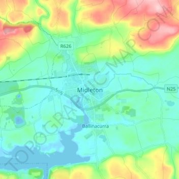 Carte topographique Midleton, altitude, relief