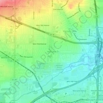 Carte topographique Twin Lakes, altitude, relief