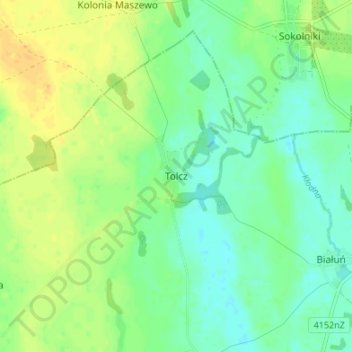 Carte topographique Tolcz, altitude, relief