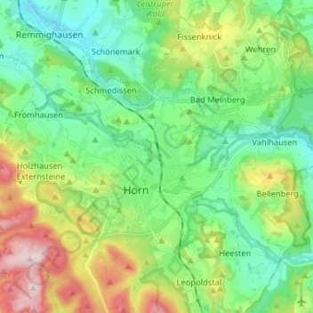 Carte topographique Horn-Bad Meinberg, altitude, relief