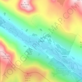 Carte topographique Clova, altitude, relief